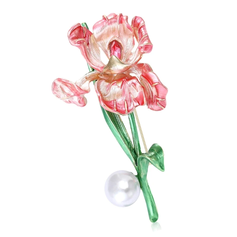 Irises Shaped Brooch With Pearls Sturdy Enamel Coating Stylish Unisex Accessory For Gifting Special Moments