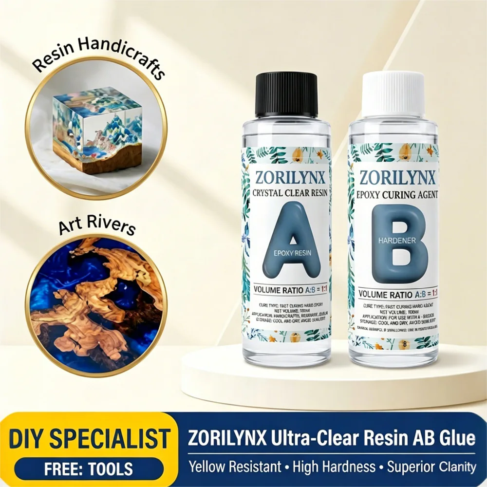 200ml Crystal Clear Epoxy Resin Kit Trending Fluid Art Deep Pour High Gloss Anti Yellowing DIY Jewelry Starter Set ZORILYNX