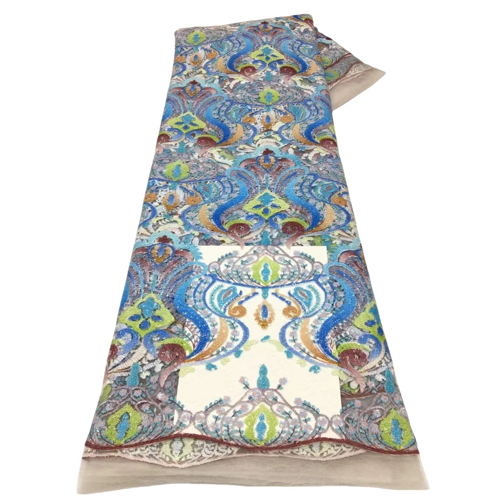 

African Handmade Heavy Sequins Tulle Lace Fabric High Quality French Luxury J-1406358 Lace Fabric For Bridal Wedding Dress