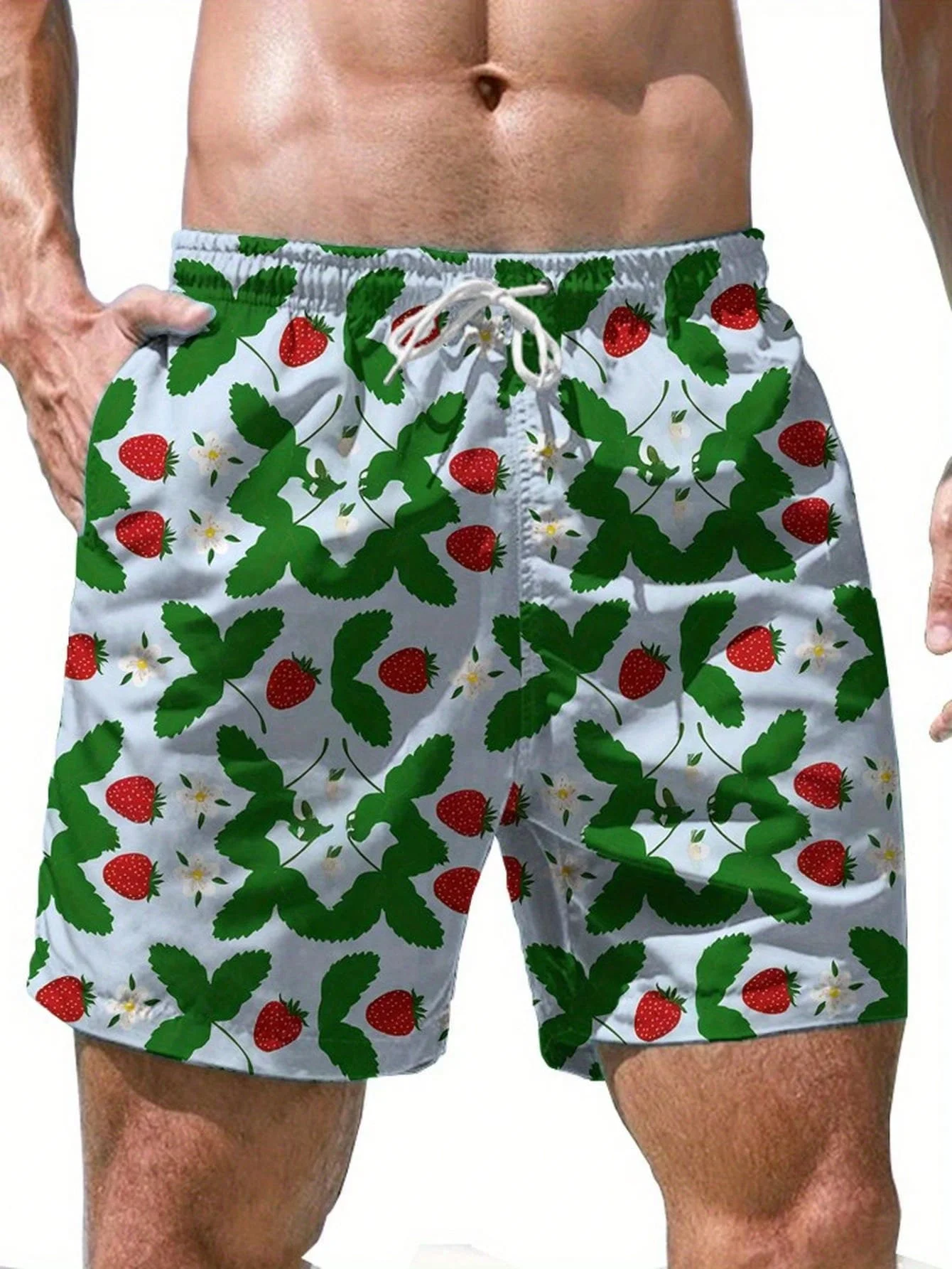 

Mens 3D Printed Strawberry Beach Shorts Fast Drying Lightweight Casual Swimwear Summer Pool