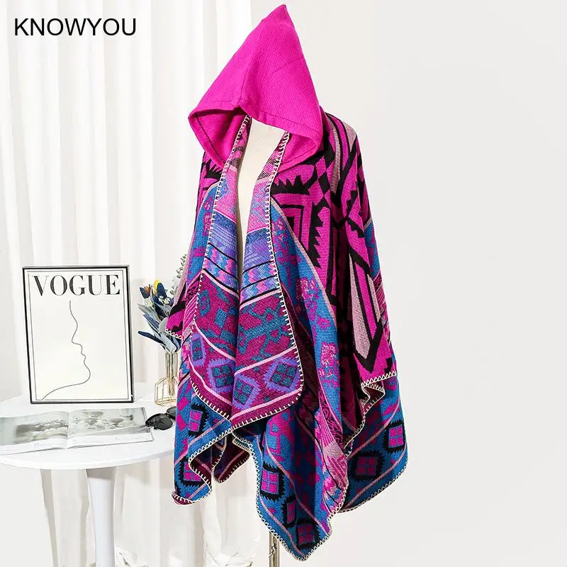 Autumn Winter New Shawls Men Ponchos Cashmere Blend Cape Reversible Jackets Thicken Hooded Echarpes Blanket Luxury Scarf
