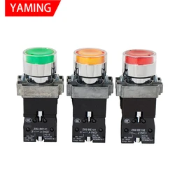 22mm Momentary XB2-BW3361 3462 Round Push Button Switch With LED/Neon Light 1NO 24V/AC220V/AC380V Green,Red,Yellow,Blue