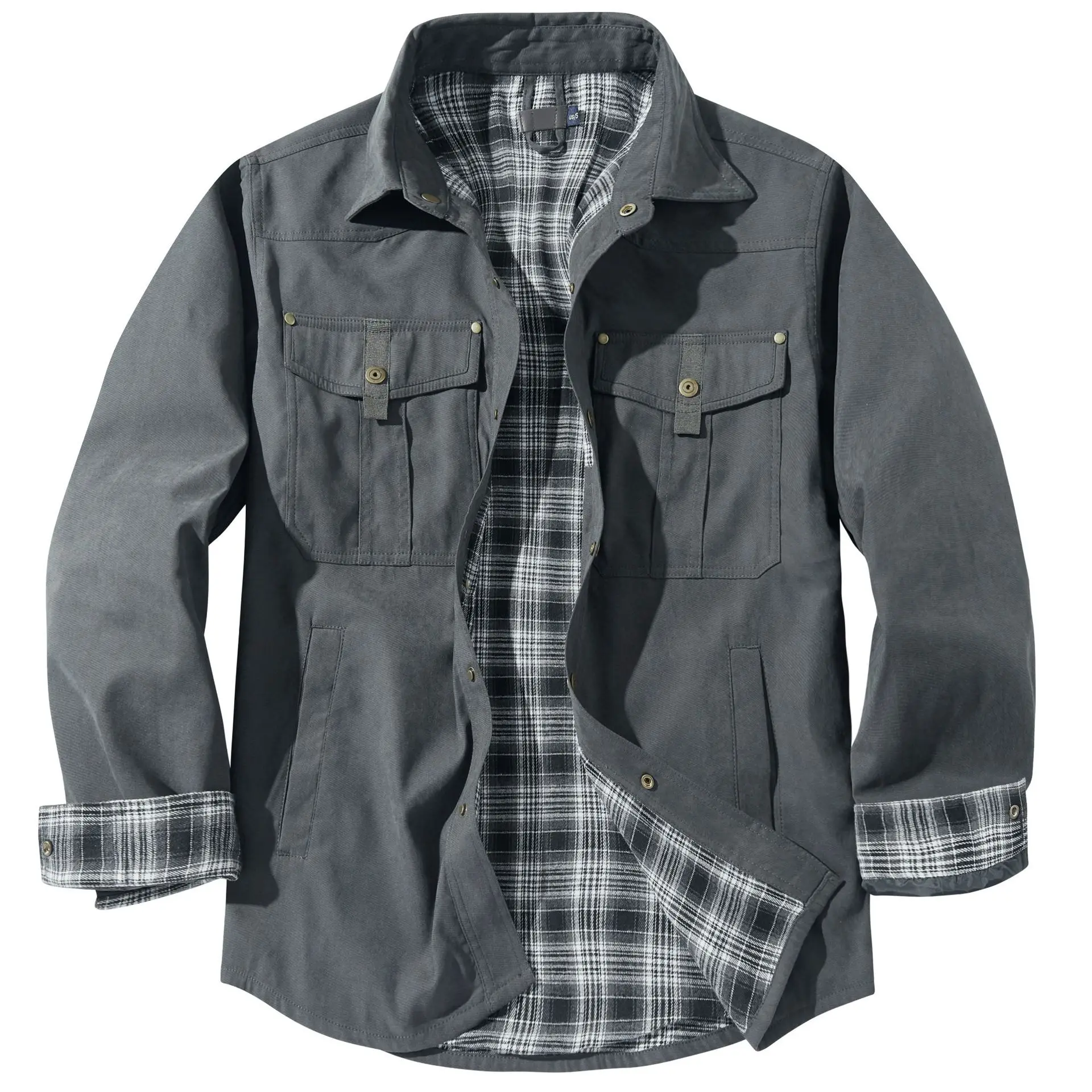 Flannel Plaid Shirt-Jacket for Men - Plus Size Vintage Western Style