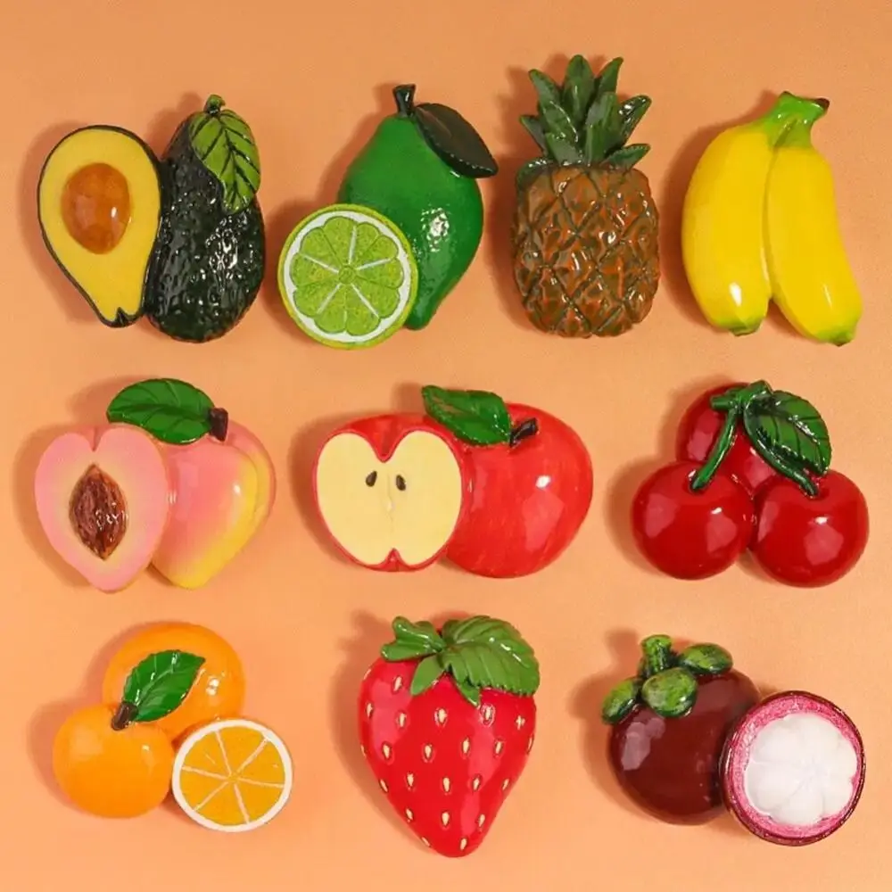 3D 3D Fruit Refrigerator Stickers Cute Magnetic Simulated Fruit Magnetic Stickers Cartoon Fruit Design Resin Food Toys Props