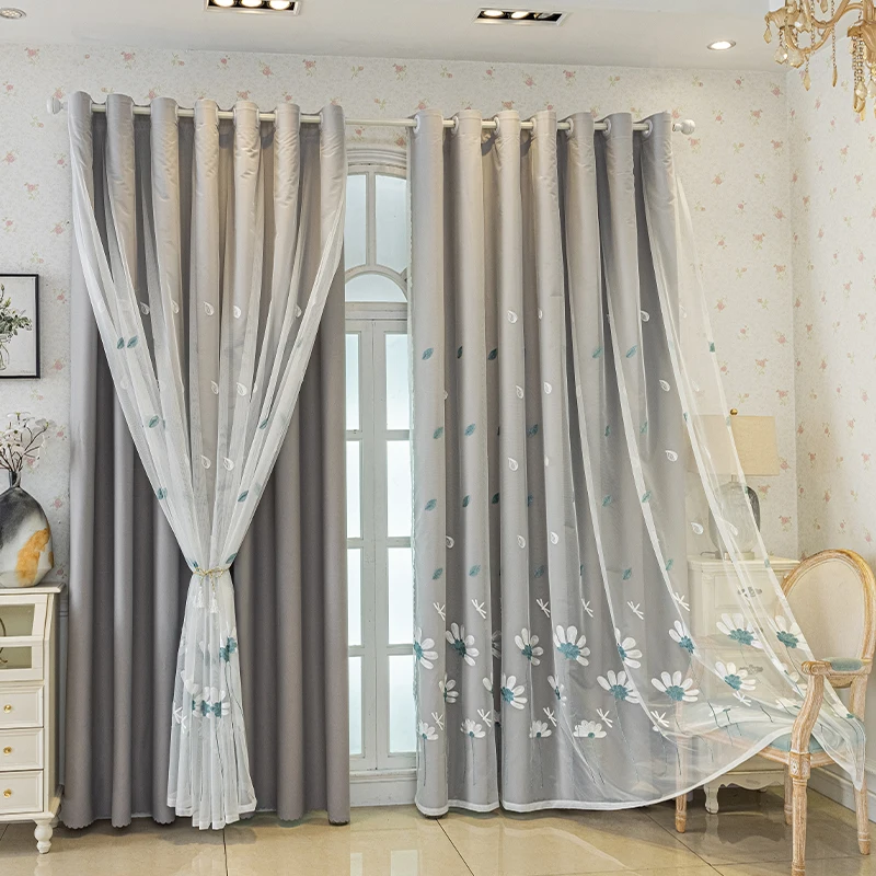 

Custom Size Fresh Embroidered Gauze Curtains Living Room Bedroom Children's White Gauze Light Curtains Curtains White Tulle