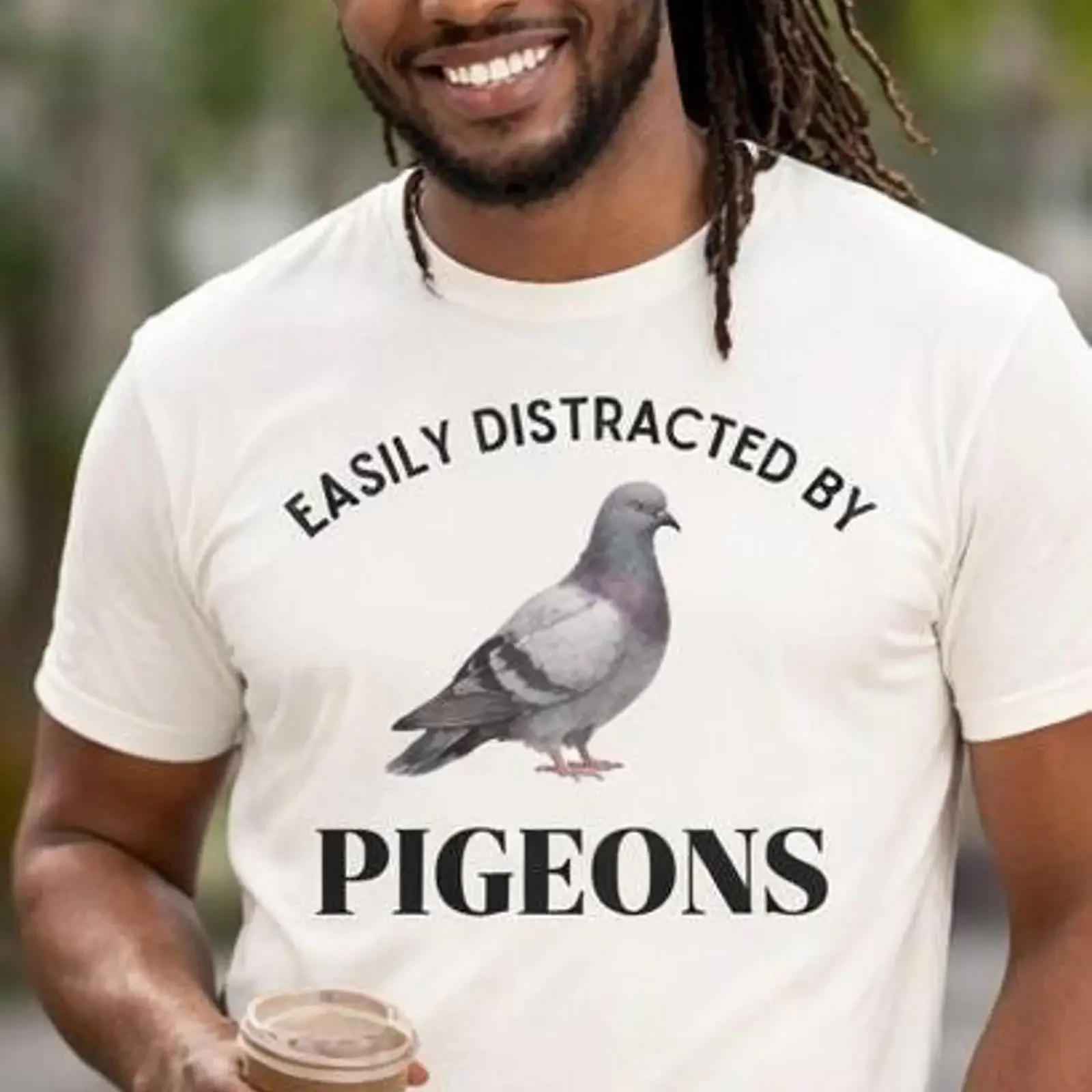 Easily Distracted by Pigeons Funny T Shirt Pigeon Lover Bird Watching Casual  vintage Washed Versatile Comfortable graphic