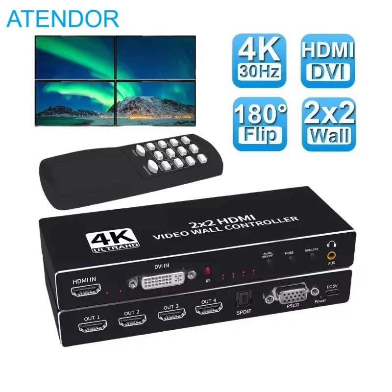 

4K/1080P 2x2 HDMI-Compatible DVI TV Video Wall Controller Processor 1X2 1X4 1X3 2X1 3X1 4X1 Multi Video Screen Processor Splicer