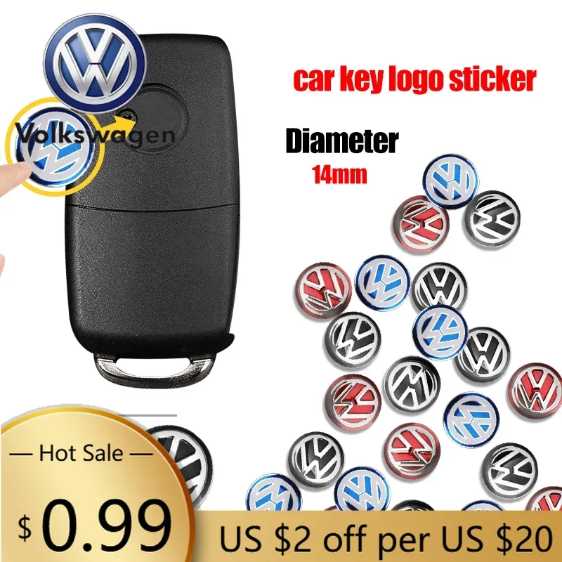 

Новая наклейка-эмблема из алюминия 14 мм для автомобильного ключа-пульта Volkswagen VW Caddy, CC, Touareg, Tiguan (модель 2026 года)