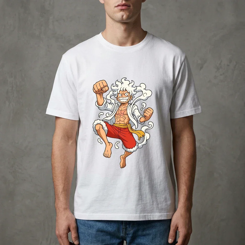 Unisex Summer Loose Breathable T - Shirt, One Piece Monkey D. Luffy Gear 5 (Nika) Form Smoke Effect Graphic Print Casual Wear
