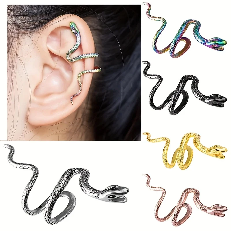 1 Uds. Manguito de oreja de serpiente en espiral Unisex, sin Piercing para la oreja, elegante pendiente de aro abierto, Piercing falso para cartílago, pendientes para el trago