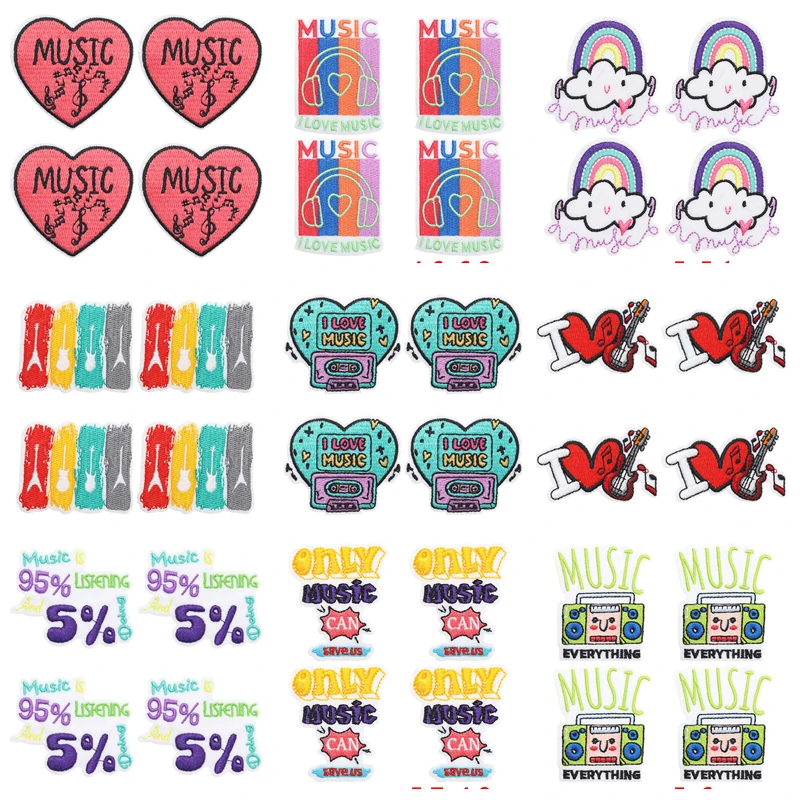 10Pcs Colorful Music Heart Patch, Iron on Patches for Clothing, Rainbow Guitar Radio Embroidered Appliques