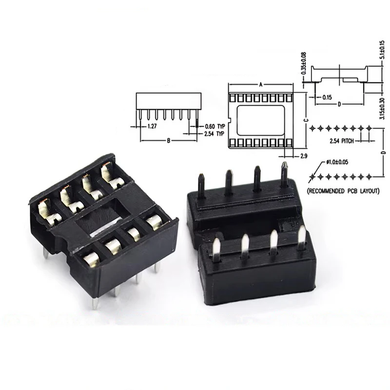 IC Socket Integrated Circuit Through-Hole DIP Microcontroller Chip Flat Round Pin Header 8P 14P 16P 20P 28P 40P Pins