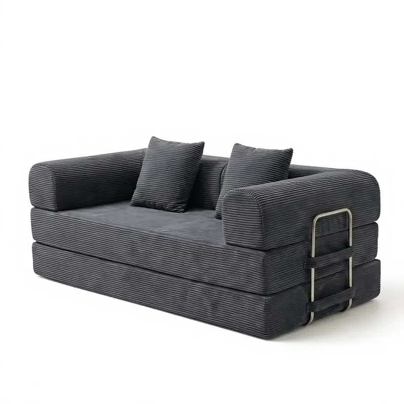 OEM ODM Factory Direct Living Room Apartment Vacuum Compression L Shape Corduroy Sofa Eco-Friendly Foldable Sofa Bed