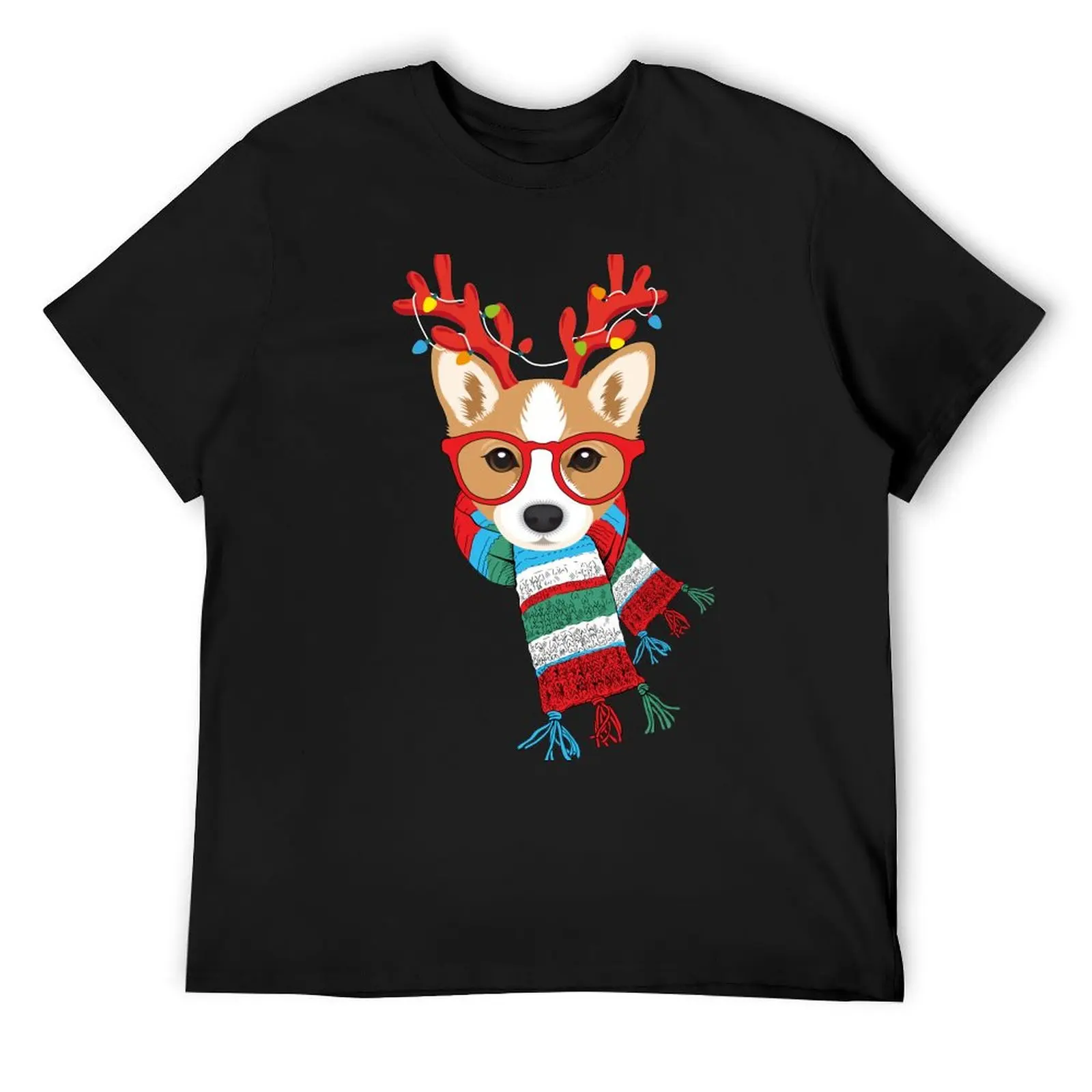 

Corgi Xmas Holidays Reindeer Christmas Lights T-Shirt anime clothes football t shirt summer top Men's t-shirt