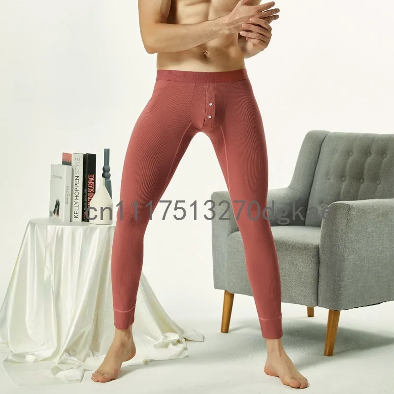 Thermal Underwear Bottoms for Men Winter Autumn Warm Trouser Pants Teenager Thin Velvet Elastic Button Lingerie Basic Long Johns
