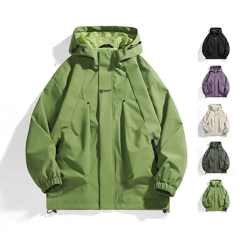 Unisex Outdoor Waterproof Hooded Jacket Windbreaker Coat 2025 Autumn Street Camping Windproof Hiking Jackets Men Women Clothing