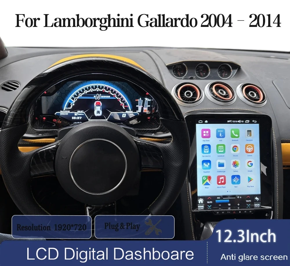 Carplay Android Auto + Digital dashboard For Lamborghini Gallardo 2004~2014 Speedometer,Dashboard,Cockpit Virtual Instrument
