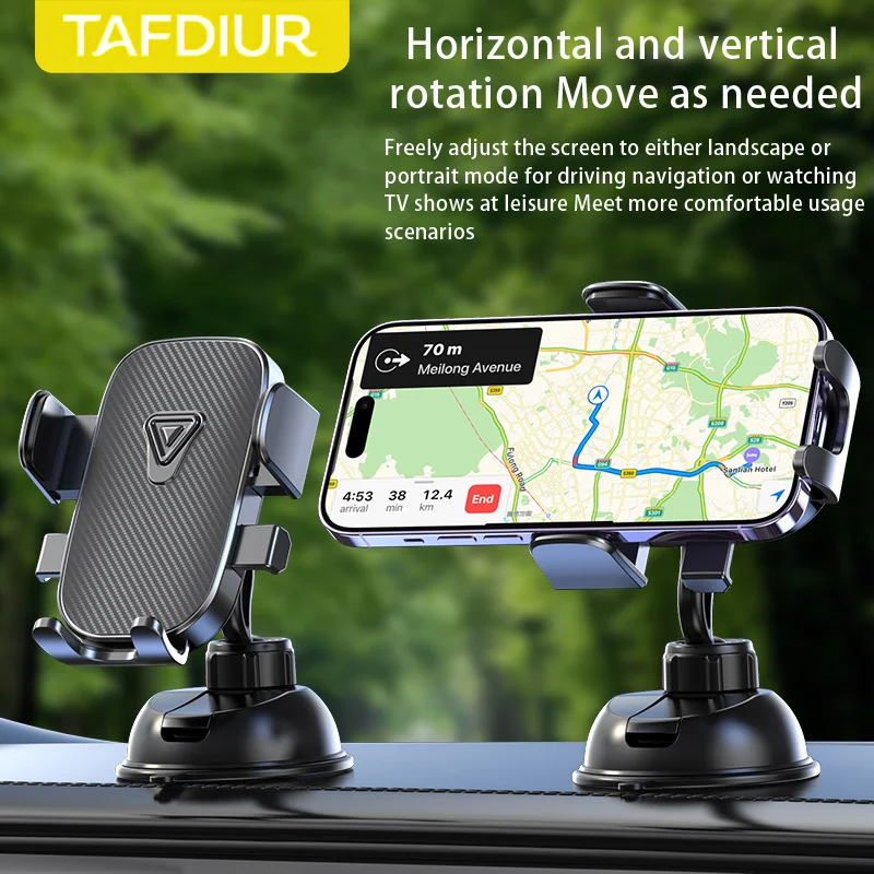 Tafdiur 1-Piece Abs Black Textured Surface with Triangular Pattern, Suction Cup Desktop and Car Phone Holder, Press to Unlock and Adjust Width, Stable and Non-Shaking, Easy to Install, Universal Car Navigation Phone Holder