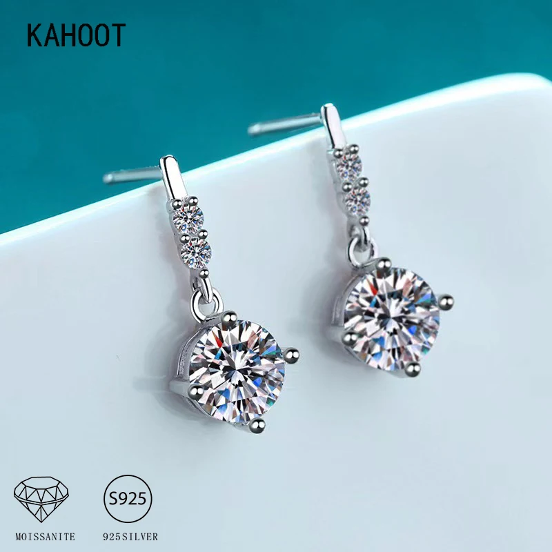 925 Sterling Silver Moissanite Diamond Four-Claw Pendant Earrings Fashion Casual High-end Light Luxury Niche Gift for Mom