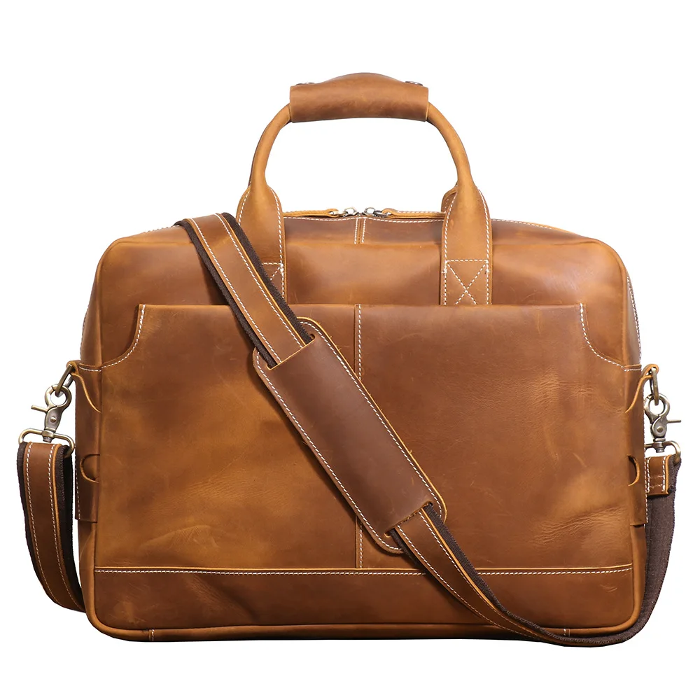 Borsa a tracolla in vera pelle da uomo retrò 42 * 30 * 10 cm Crazy Horse Song Dance Show Valigetta in pelle Laptop Accessori per pendolari d'affari