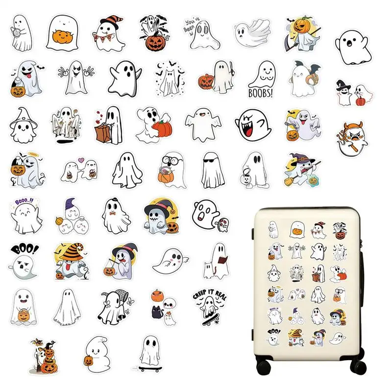 Halloween Stickers For Adults 50pieces Waterproof Cute Cartoon Ghost Stickers Halloween Ghost Stickers Water Bottle Decals For