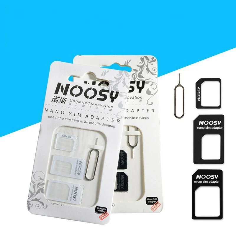 5ชุดอะแดปเตอร์4 in 1 Noosy นาโนซิมการ์ด + อะแดปเตอร์ไมโครซิมการ์ด + อะแดปเตอร์ซิมการ์ดมาตรฐานสำหรับ iPhone