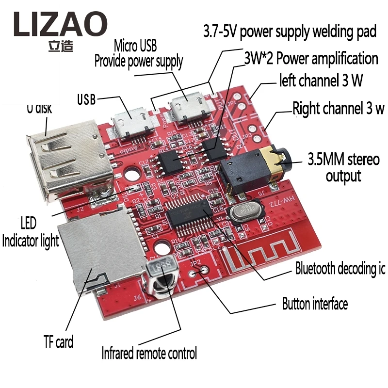 LIZAO Lossless Vehicle Speaker Audio Amplifier Board, Bluetooth MP3 Player Module with TF/USB and Remote Control