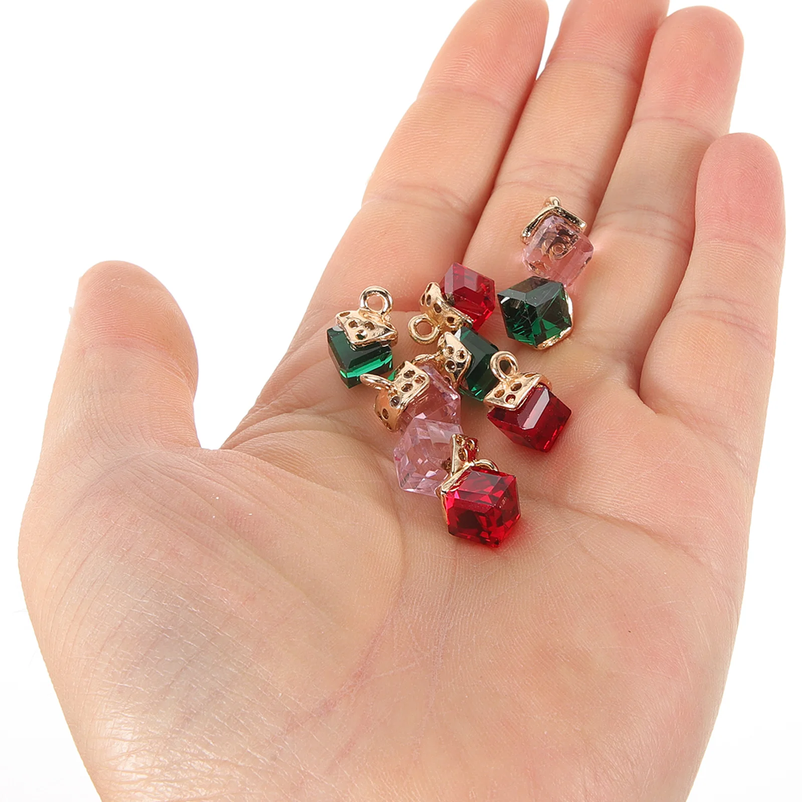 

40pcs 8mm Crystal Cube Pendant Jewelry Making Supplies Red Green Alloy Charms Bulk Necklace Bracelet Keychain PHONE