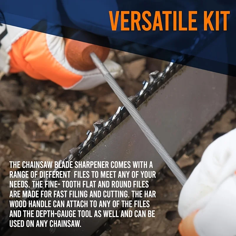 Chainsaw Sharpening Kit - 9 Piece Set with Round Files (5/32", 3/16", 7/32"), Flat File (6"), Handle, Filing Guide, and Travel P