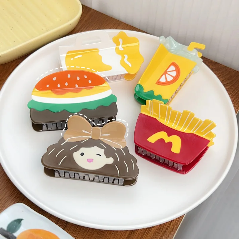 1pc New Burger Grabbing Hair Clip Cute Summer Fruit Colorful Cartoon Jewelry Shark Clip
