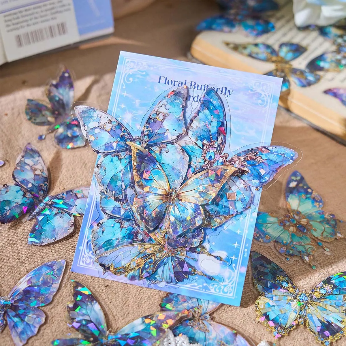 20Pcs Glitter Gold Foil Butterfly Stickers, Vintage Transparent PET Decals for Journal Scrapbook DIY Crafts