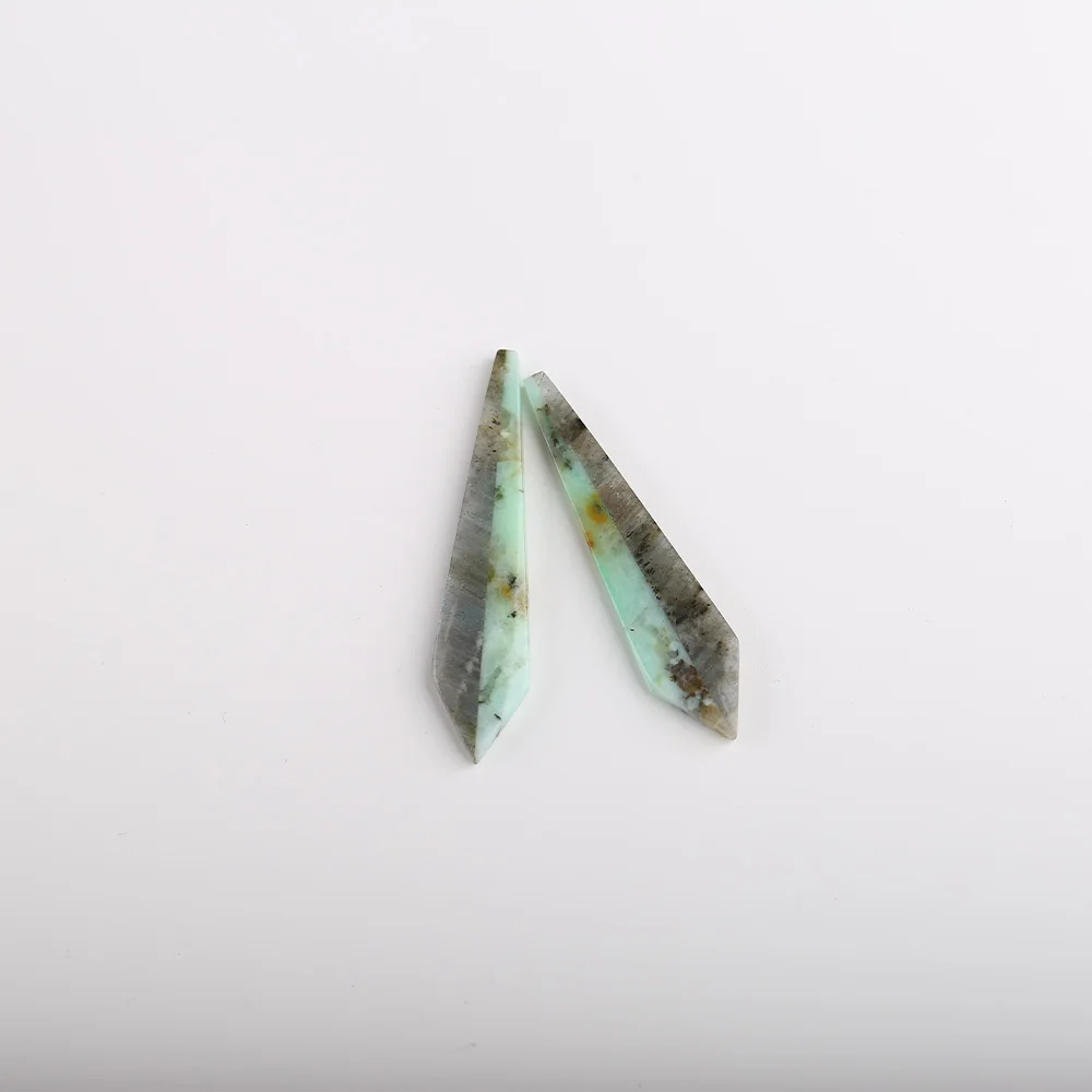 Handmade Jewelry Natural Stone Labradorite Chrysocolla Fashion Earrings Accessories DIY Making For Women 49x11x2mm 6.48g