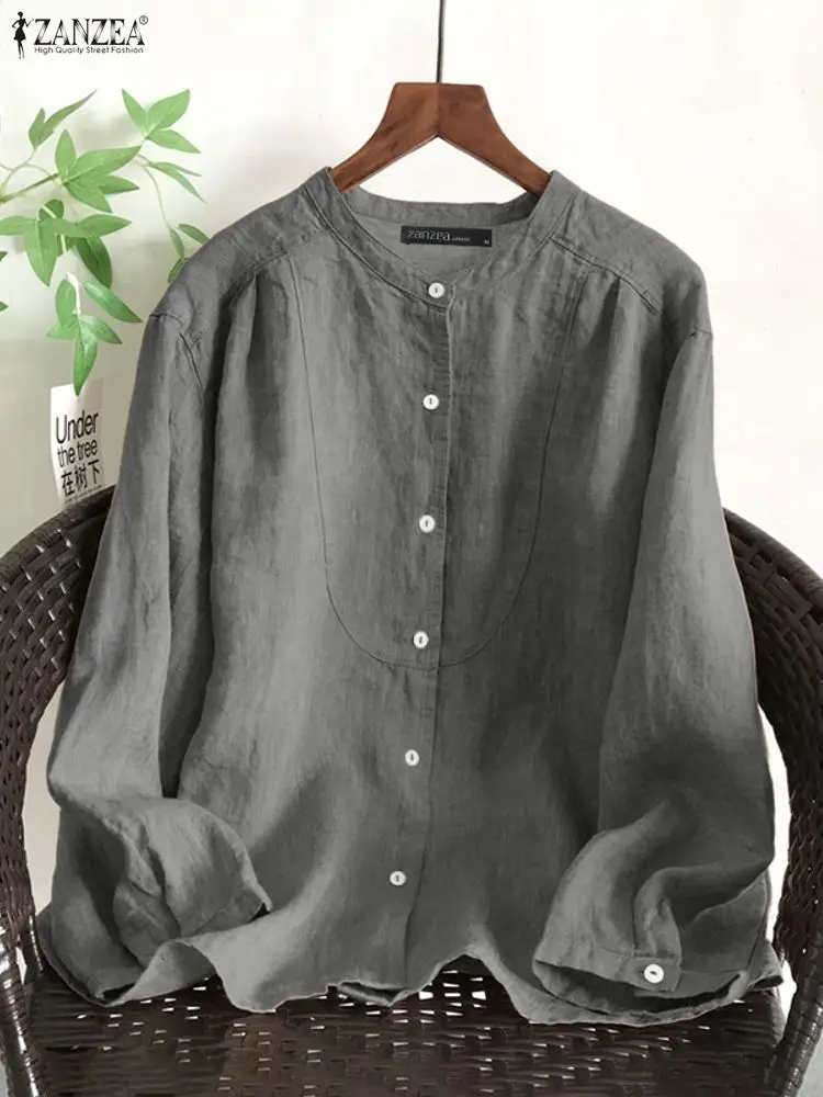 ZANZEA Vrouwen Elegante Shirts 2025, Mode Lange Mouw Kantoor Werk Tops Casual Losse O Hals Tuniek Effen Kleur Herfst Blusas
