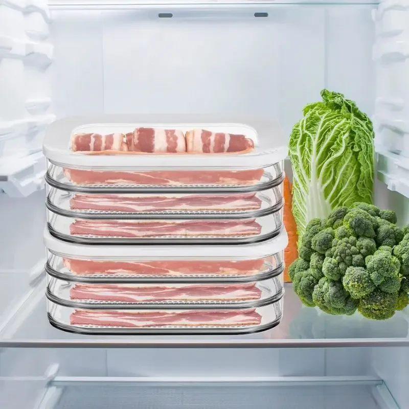 Lunch Meat Cold Cut Bacon Box Food Organiser with Clear Lid Transparent Kitchen Fridge Organiser Frozen Plastic Crisper