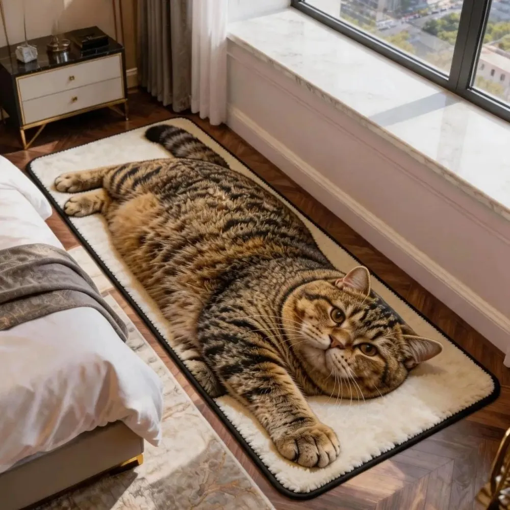 VIKAMA 3D Realistic Cat Rug, Plush Soft Fluffy Floor Mat Non Slip Washable Carpet for Home Bedroom Bathroom