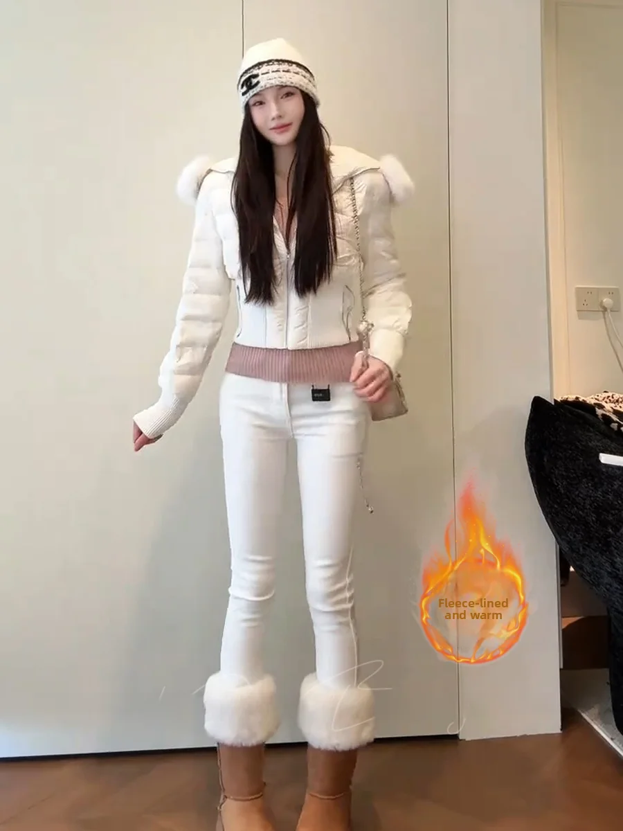 

High Waist Slim Fit Jeans Women's Autumn Faion Korean Sle Butt Lifting Skinny Pants Sexy All-Match Fce Lined Denim