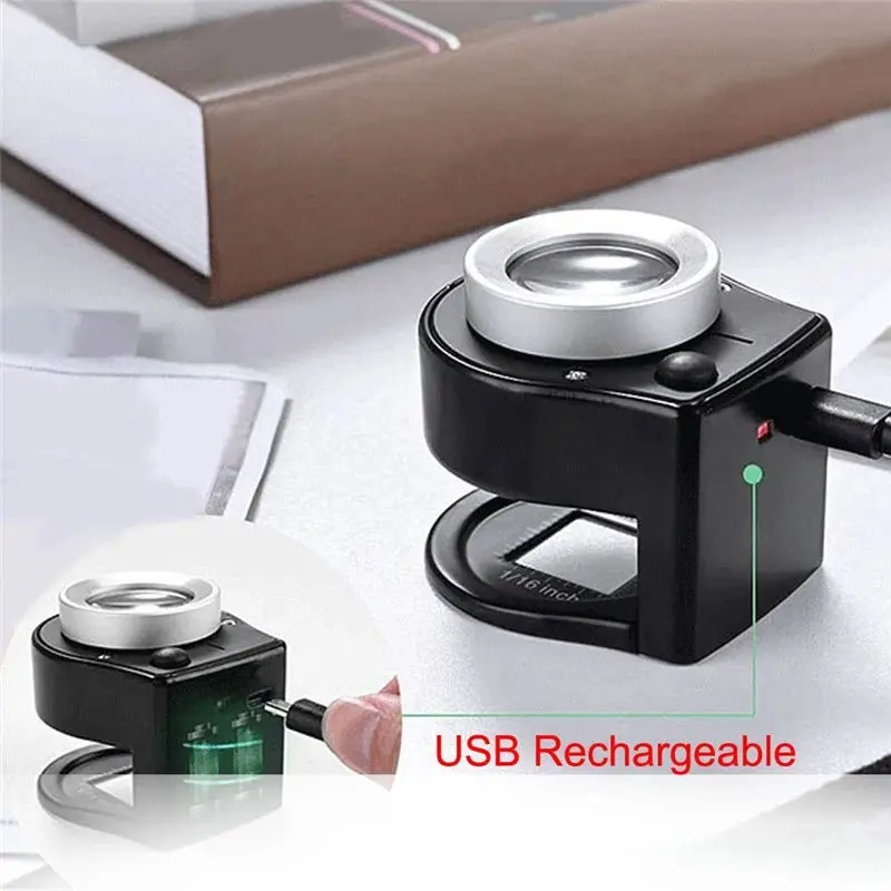 Superior-Double Layer Optical Magnifying Glass 60X Reading Loupe 395Nm With 6 LED For Coin Stamps Jewelry