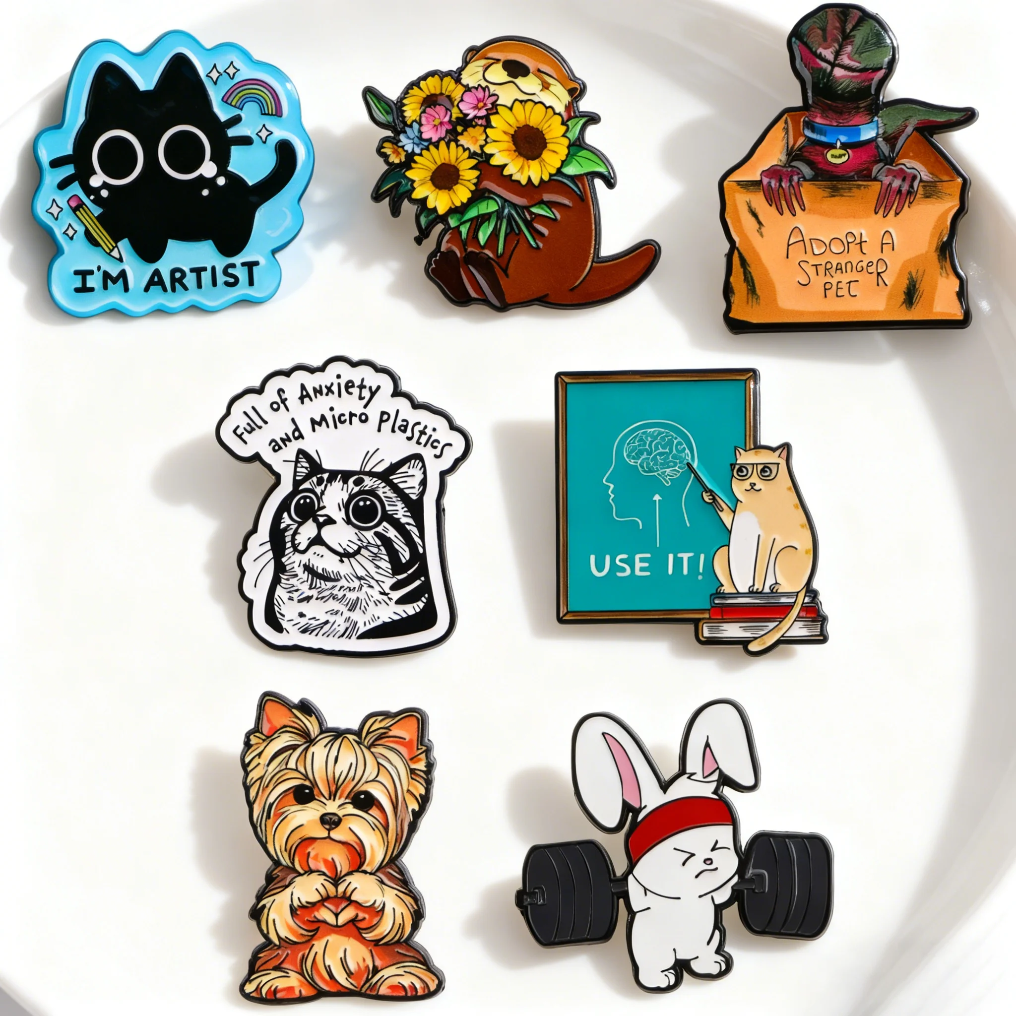 Cute Rabbit Enamel Pin Cartoon Black Cat Badges on Backpack Funny Alien Brooches Hat Lapel Pins Cosplay Accessories Gifts