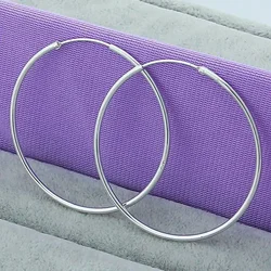 925 Silver Round Circle 35/50/60mm Hoop Earrings For Woman Wedding Engagement Party Fashion Charm Jewelry Gift