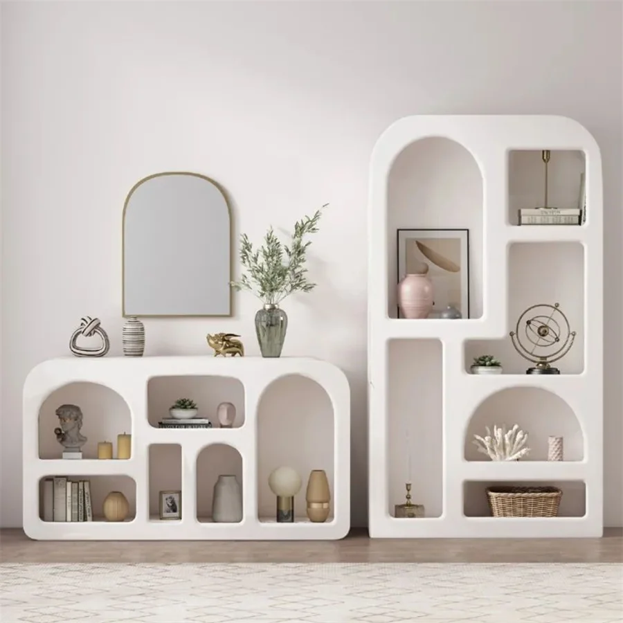 xx-Modern Hallway Corner Table Arch White Concrete Console Tables^