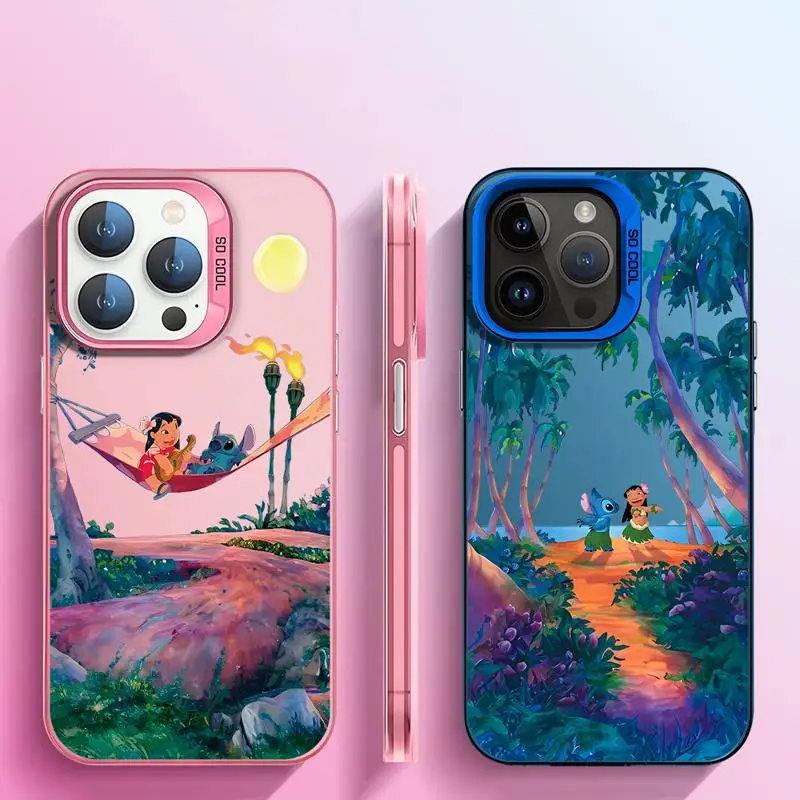 

Matte Phone Case for Apple iPhone 15 14 13 12 11 pro Max 15plus 14plus Disney Cartoon Lilo And Stitch Colorful Silver Hard Cover