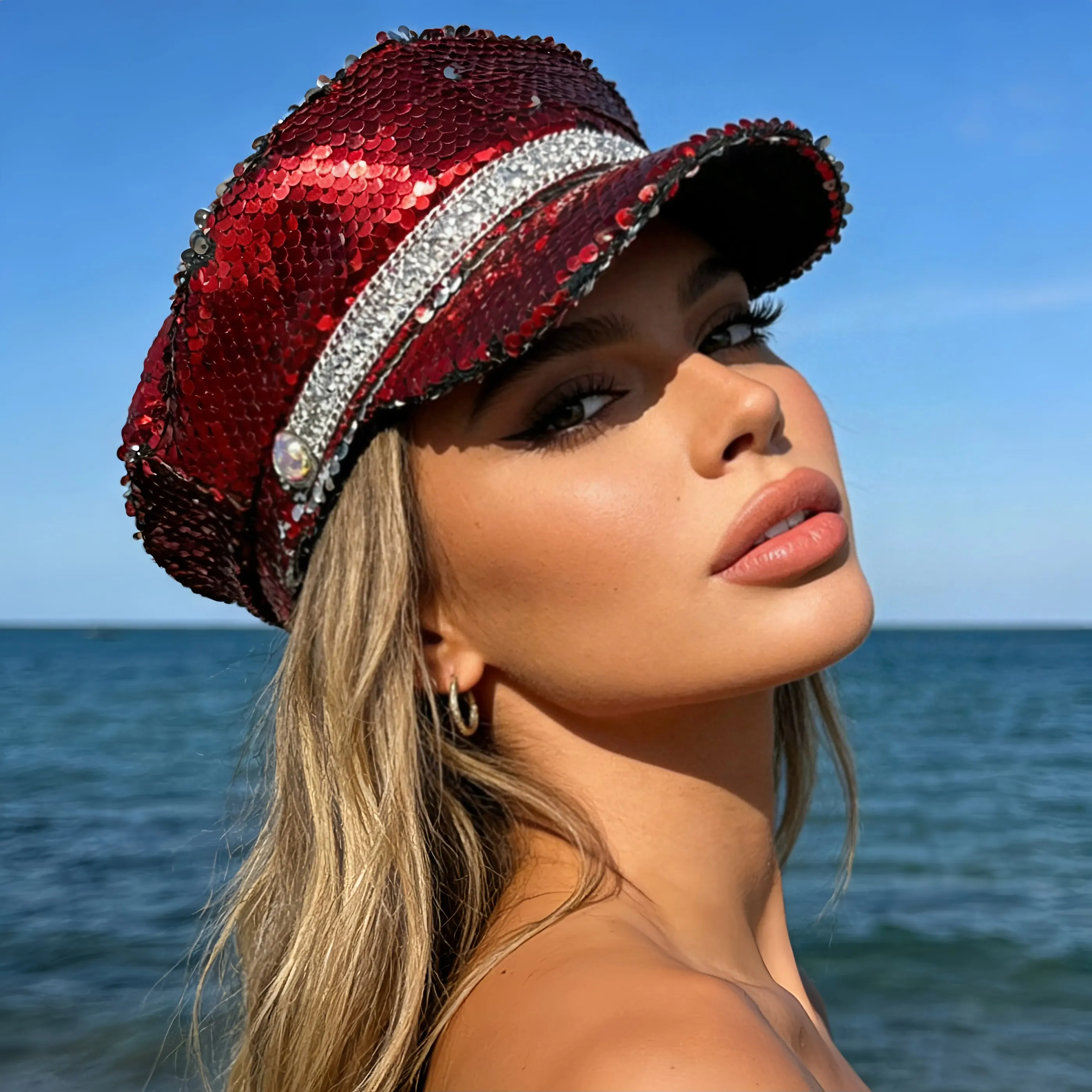 HongLuan Luxury Captain Hat Rhinestone for Burning Man Festival Woman, Halloween Costume Hats Adult, Cosplay Female Accessories