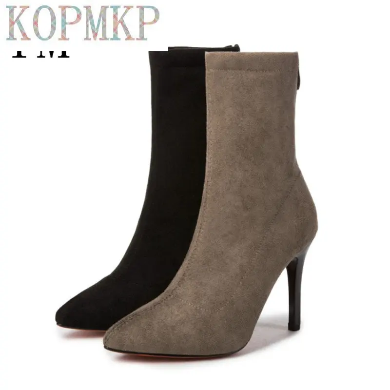 New Women Sock Boots Pointed Toe Elastic High Slip On Heel High Ankle Pumps Stiletto Botas Mujer High Boots Zapatos Muje 2018