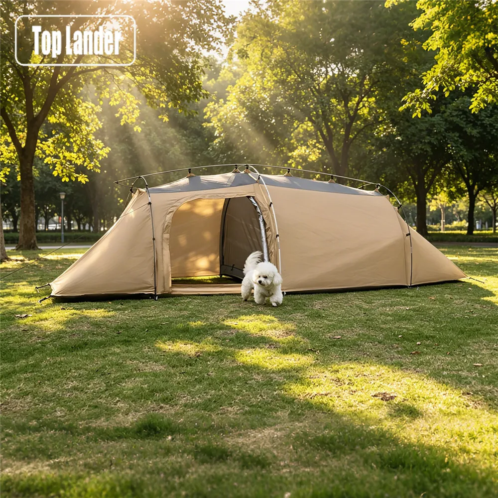 2-Personen-Zelt mit Hundebereich, abnehmbarem Dach, wasserdicht, sonnengeschützt, 3-Raum-Haustier-Unterstand, Outdoor-Reise- und Wanderzelt für den Park – Detail 1