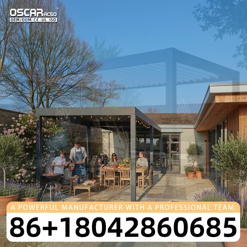 Louvered Aluminum Motorized Manual Shaded Structure for Garden Patio Balcony pergola