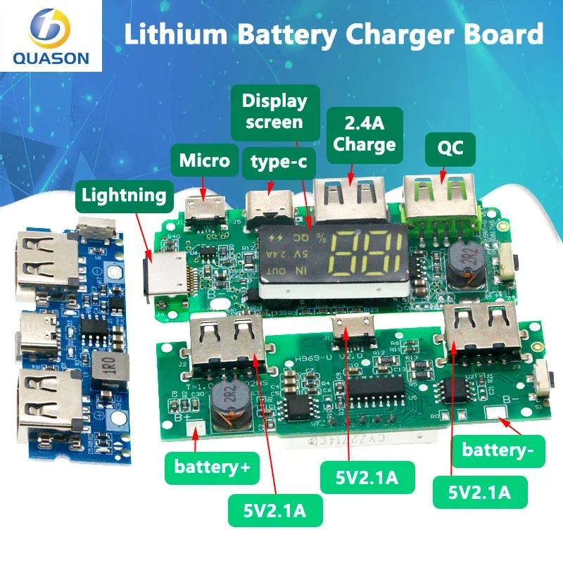 Lithium Battery Charger Board LED Dual USB 5V 2.4A Micro/Type-C USB Mobile Power Bank 18650 Charging Module