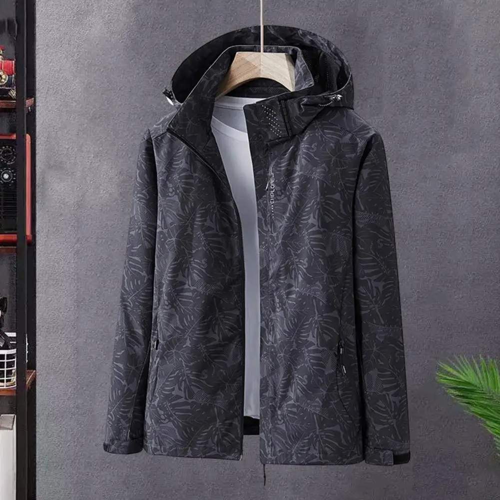 Maple Leaves Pattern Coat Maple Leaves Print Women's Jacket with Detachable Hood Pockets Stylish Long Sleeve Casual for Outdoors