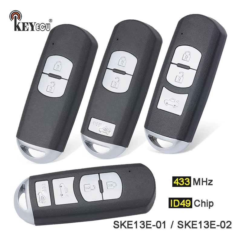 

KEYECU 433MHz ID49 Chip Model: SKE13E-01 / SKE13E-02 Smart Remote Car Key Fob for Mazda 2 3 6 CX-3 CX-5 MX-5 M3 M6