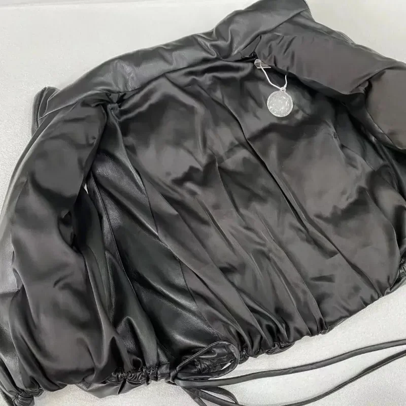 Winter Coat Women New Designer Style Simple Two-piece Lace-up PU Down Vest