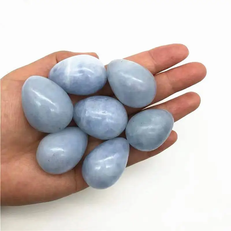 Natural Gemstone Blue Calcite Polished Celestite Egg 40mm-50mm For Sale 1pc